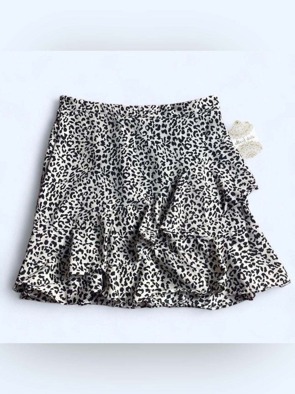 Altar'd State Ruffled Skater Skirt in Black & White Leopard